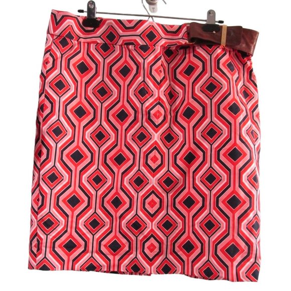 Michael Kors Orange Navy Geometric Print Lined Business Casual Stretch Skirt 16 - Picture 1 of 12